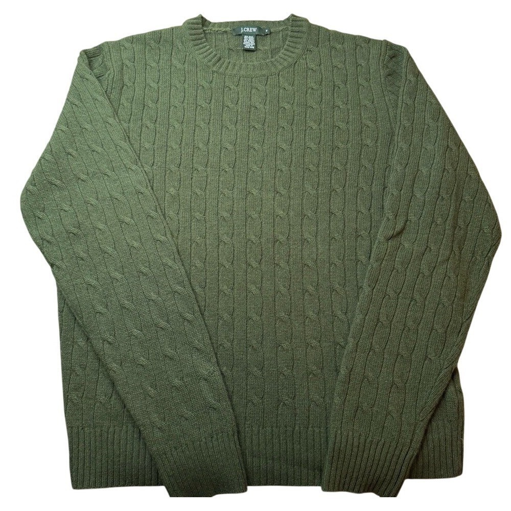 J.Crew Cable Knit Wool Cashmere Angora Preppy‎ Women Size M Green Vintage Y2K